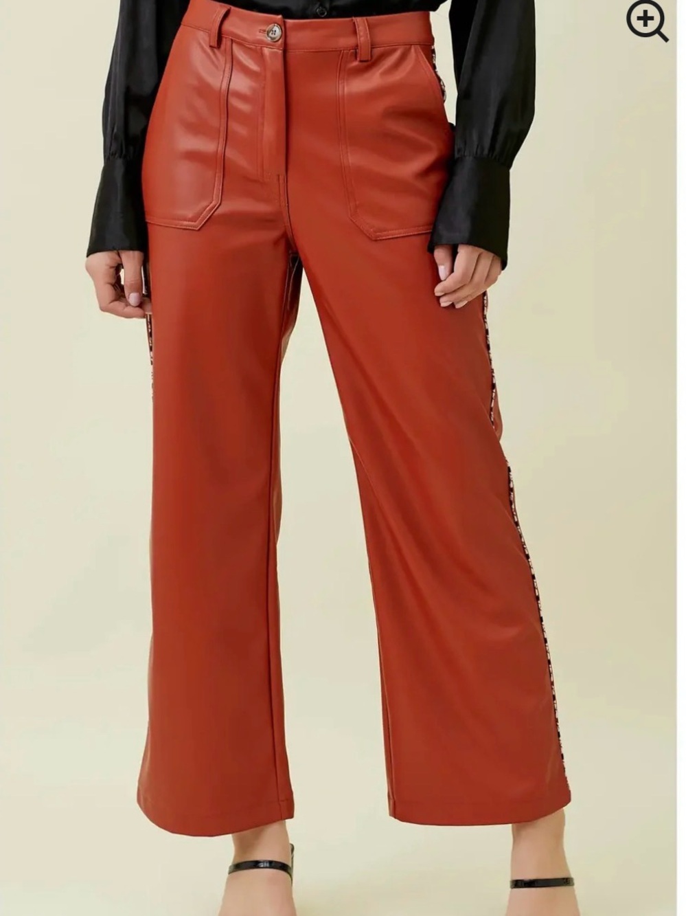 Mystree Faux Leather Wide Leg Pants in Rust